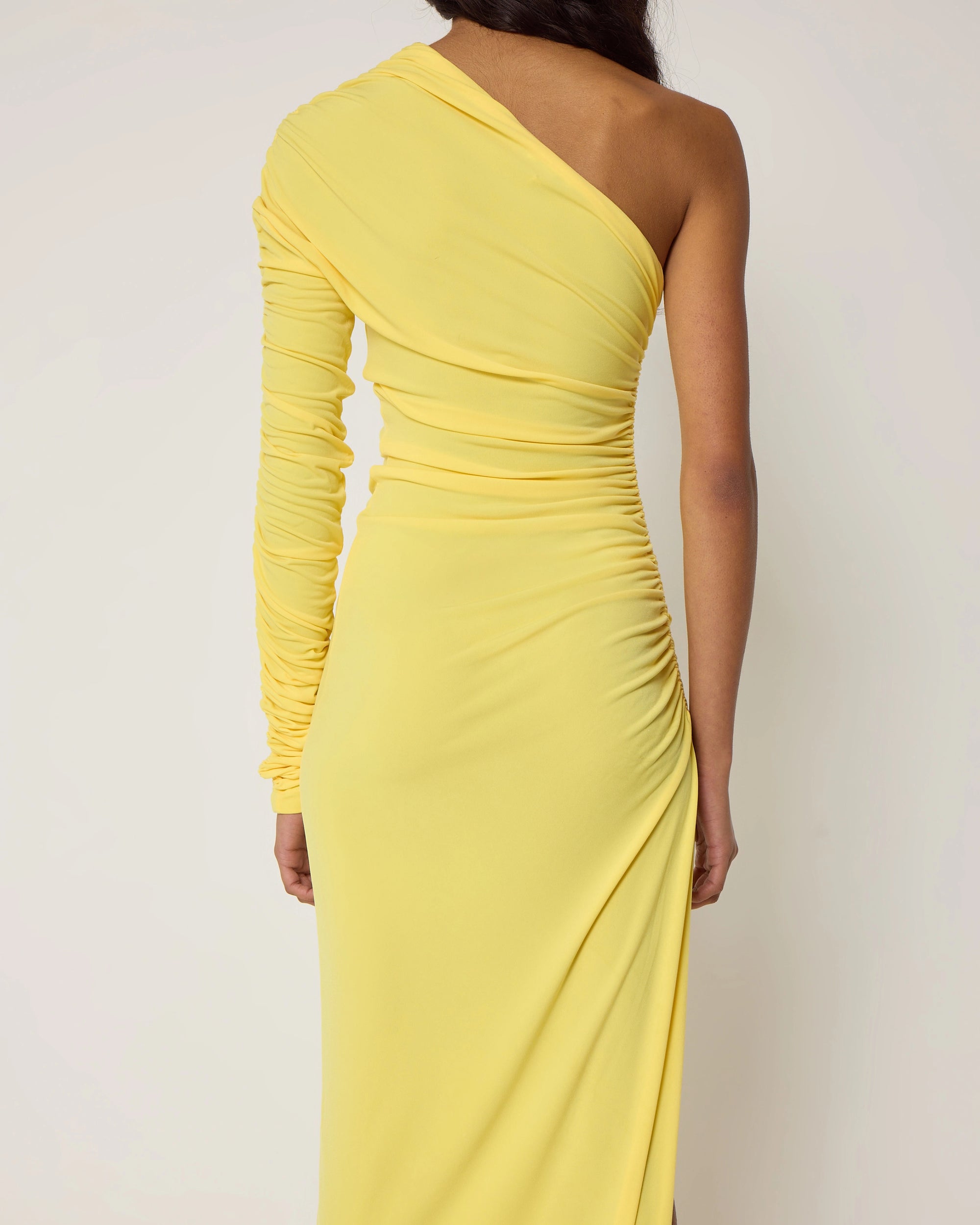 One Shoulder Ruched Gown | Golden