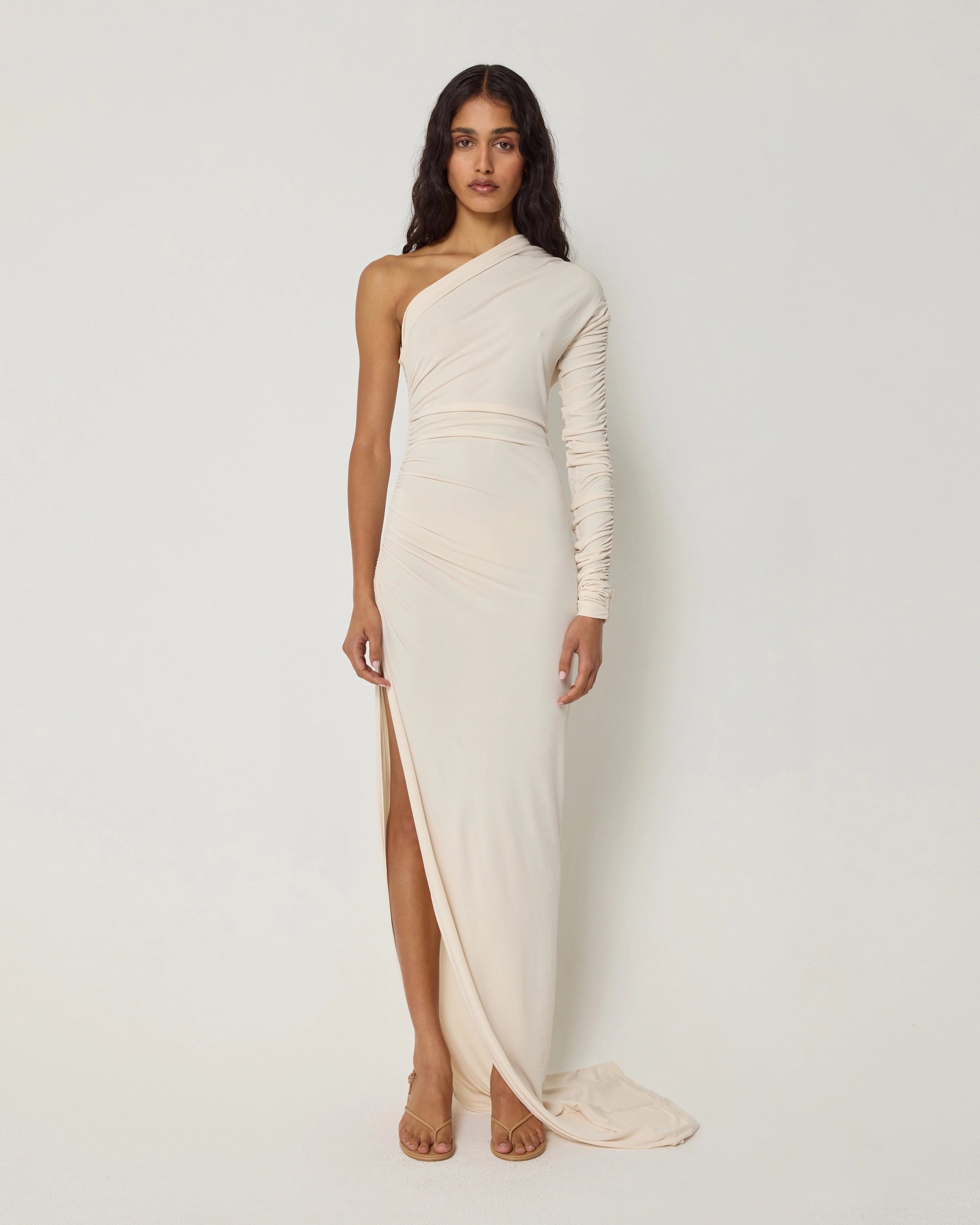 One Shoulder Ruched Gown | Shell