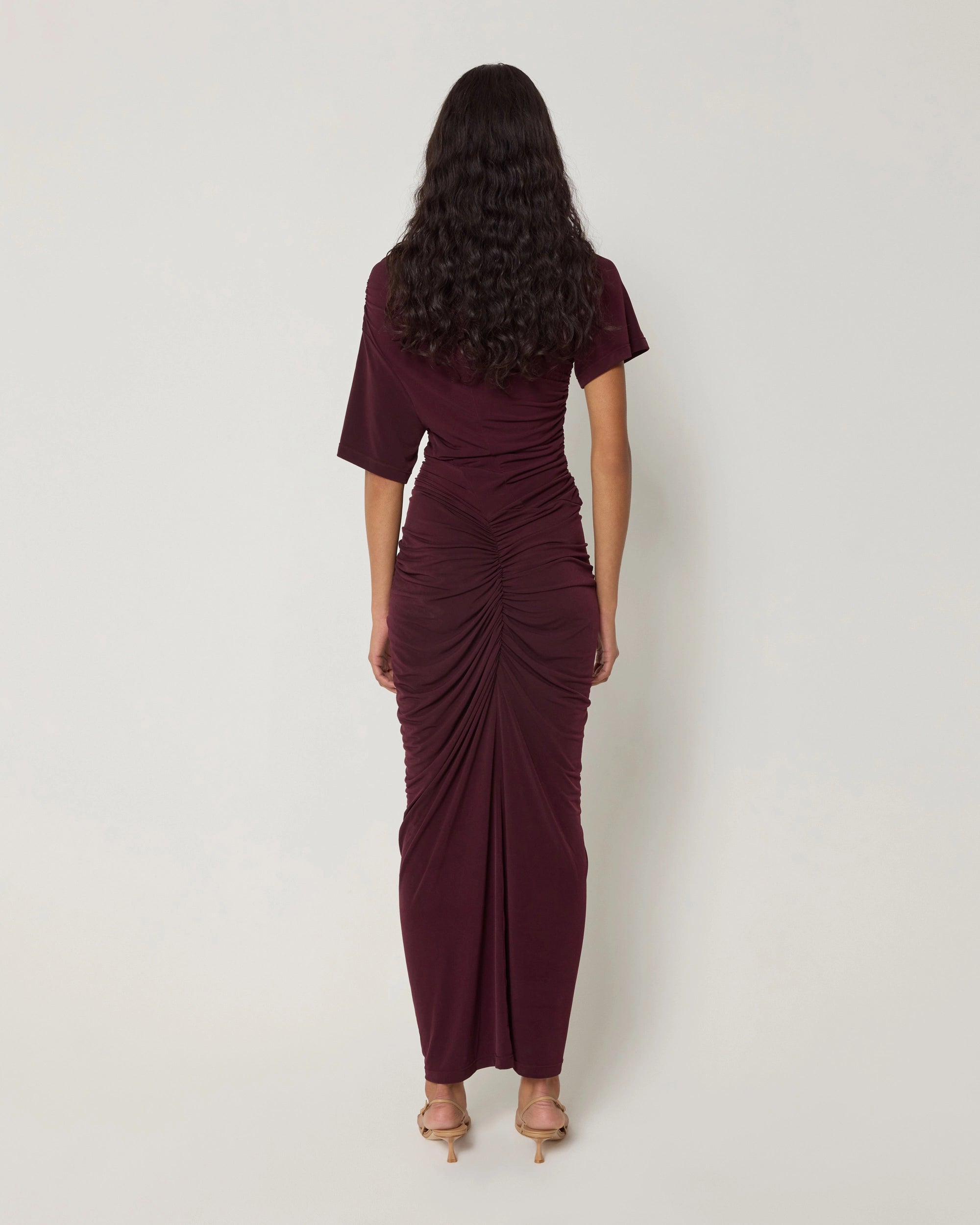 Asymmetrical Ruched Dress | Black Cherry