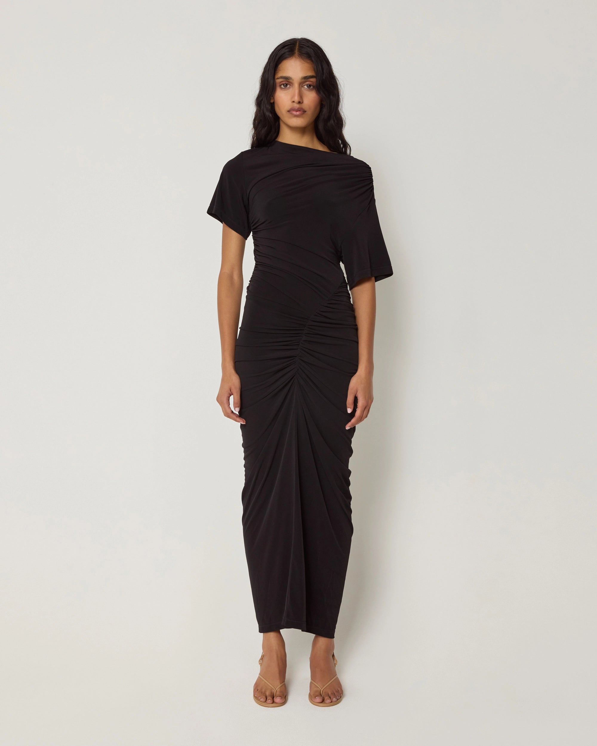 Asymmetrical Ruched Dress | Black