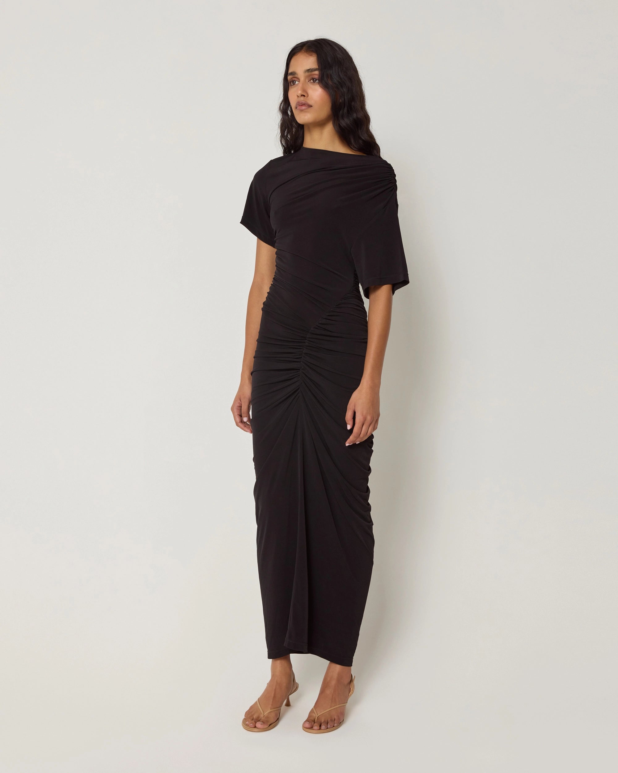 Asymmetrical Ruched Dress | Black