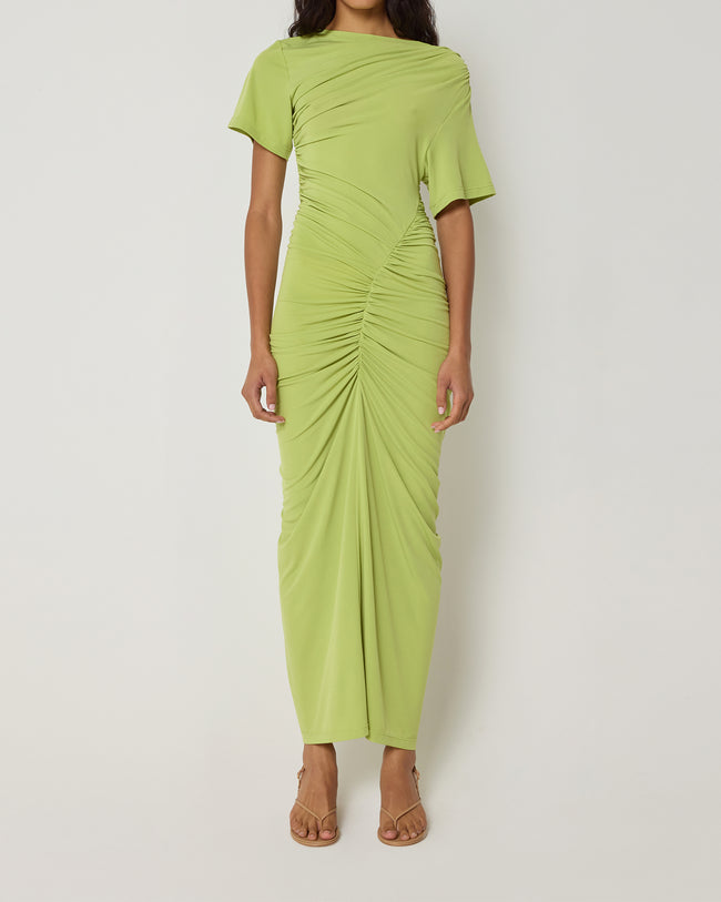 Asymmetrical Ruched Dress | Dark Citron