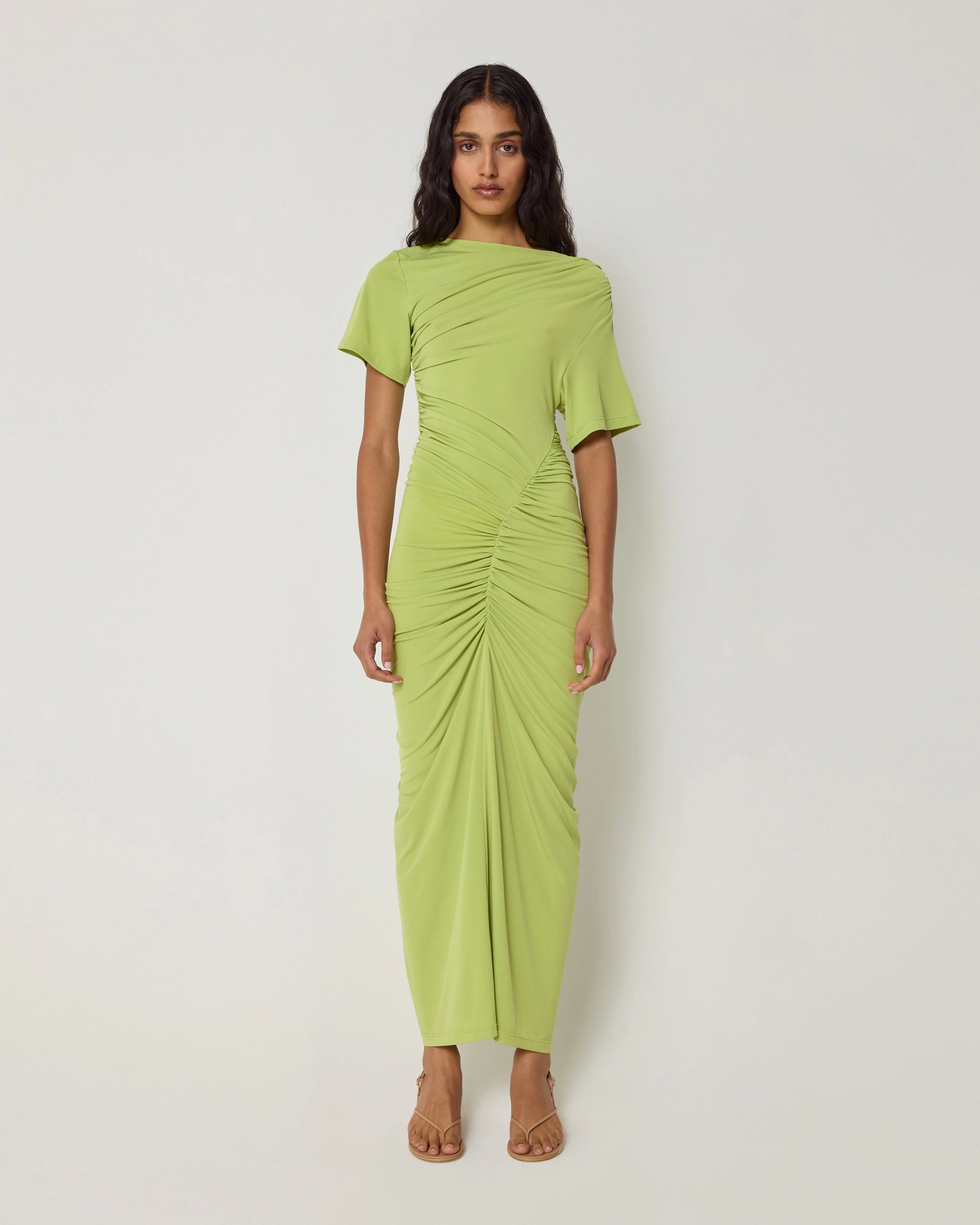 Asymmetrical Ruched Dress | Dark Citron