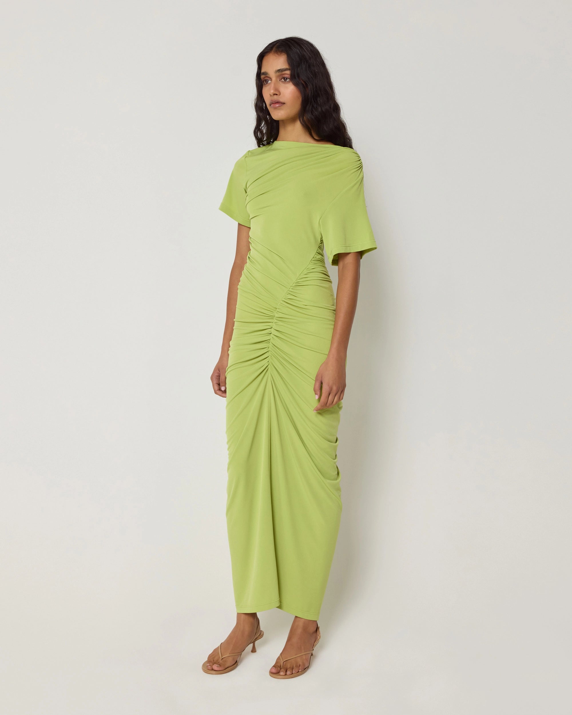 Asymmetrical Ruched Dress | Dark Citron