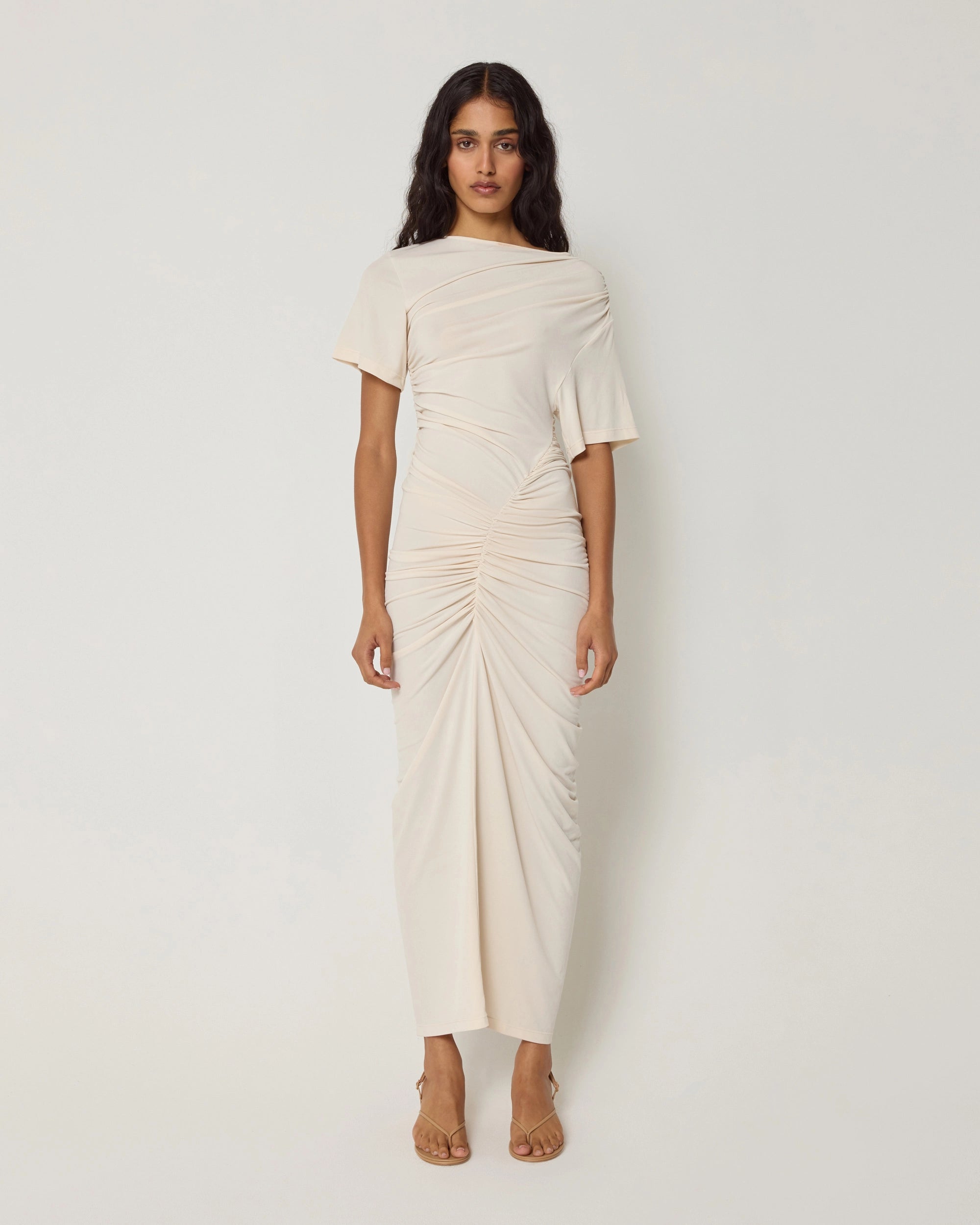 Asymmetrical Ruched Dress | Shell