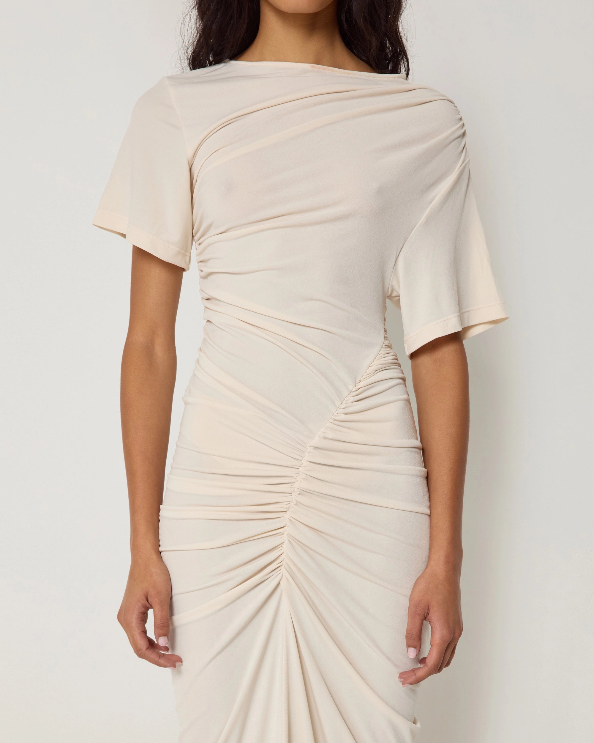 Asymmetrical Ruched Dress | Shell