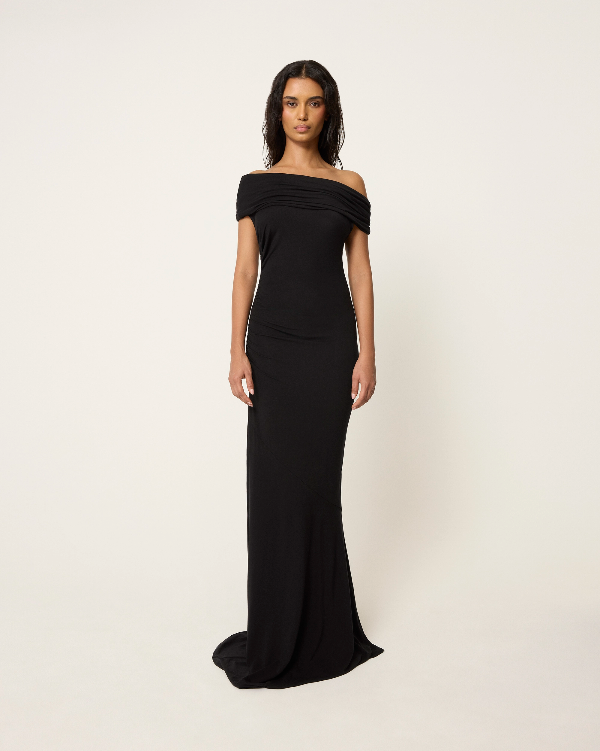 Draped Off The Shoulder Dress | Black