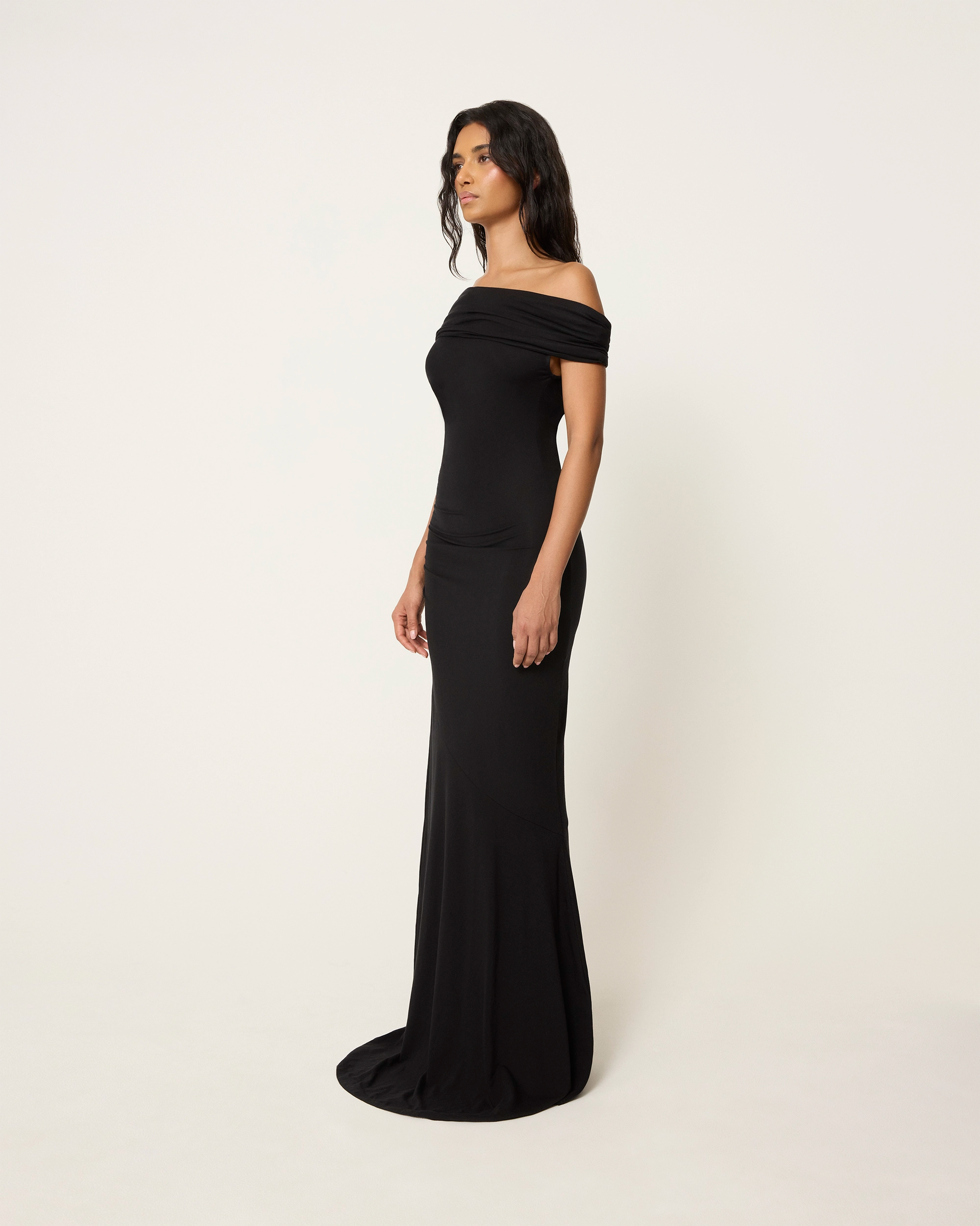 Draped Off The Shoulder Dress | Black