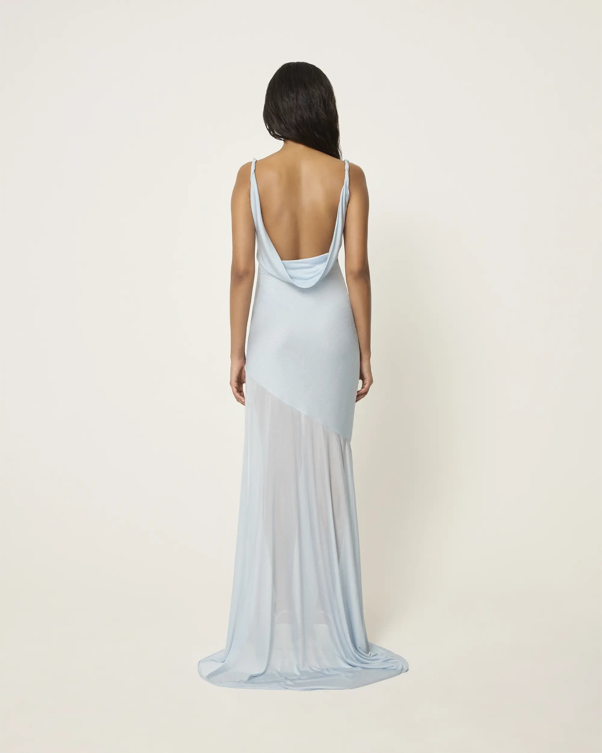 Sheer Draped Long Dress | Lt Blue