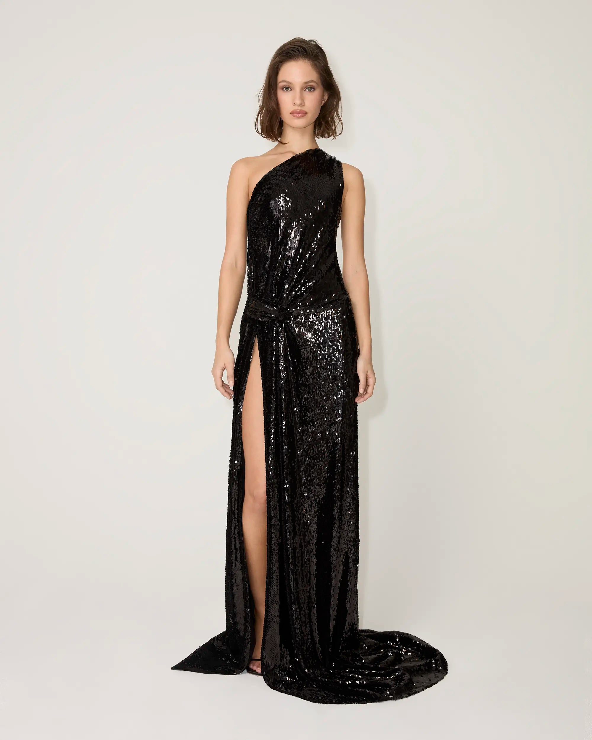 Sequin One Shoulder Gown | Black