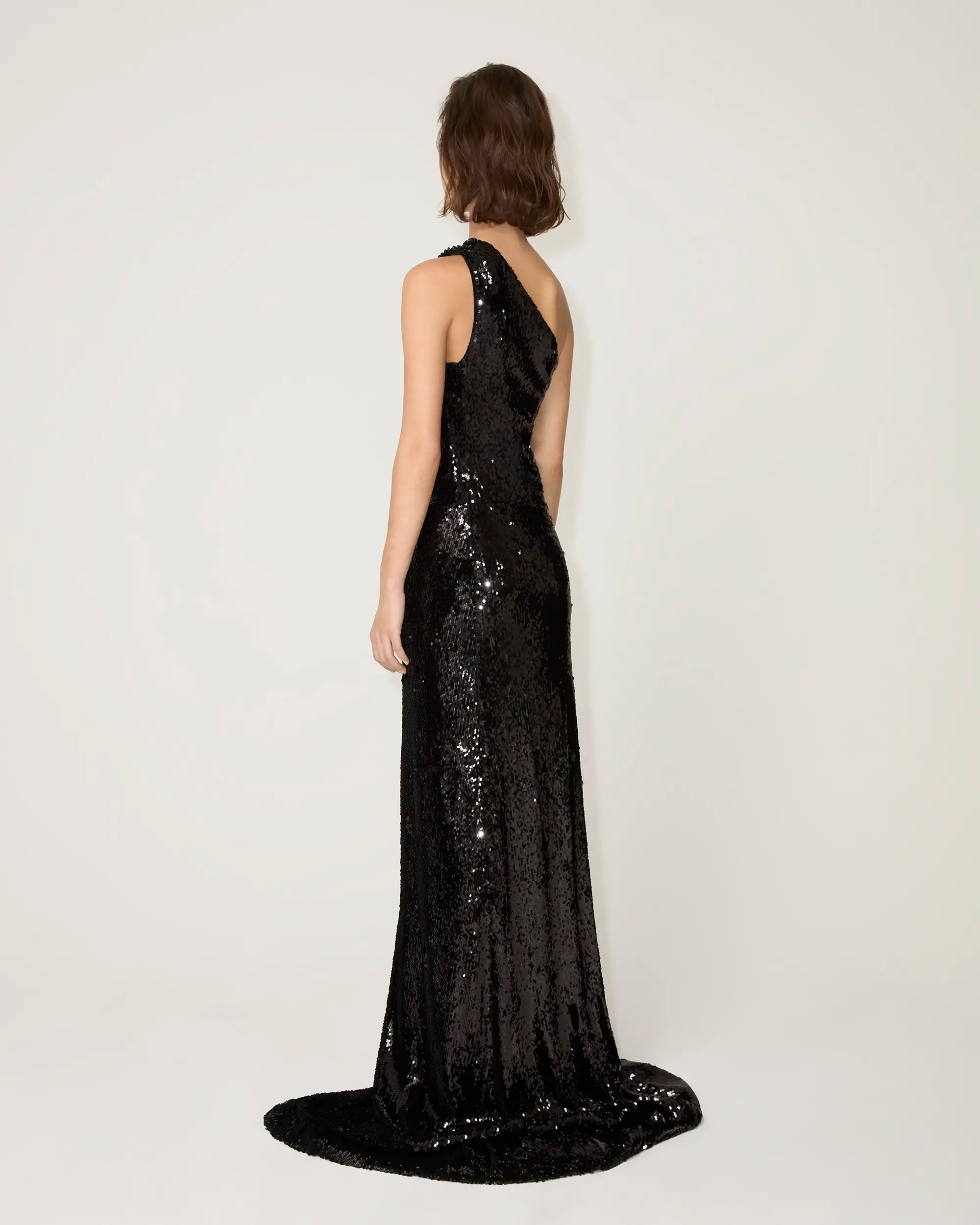 Sequin One Shoulder Gown | Black