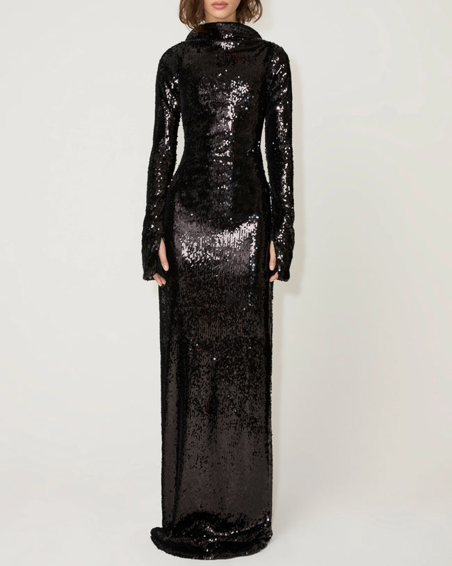 Sequin Low Back Gown | Black