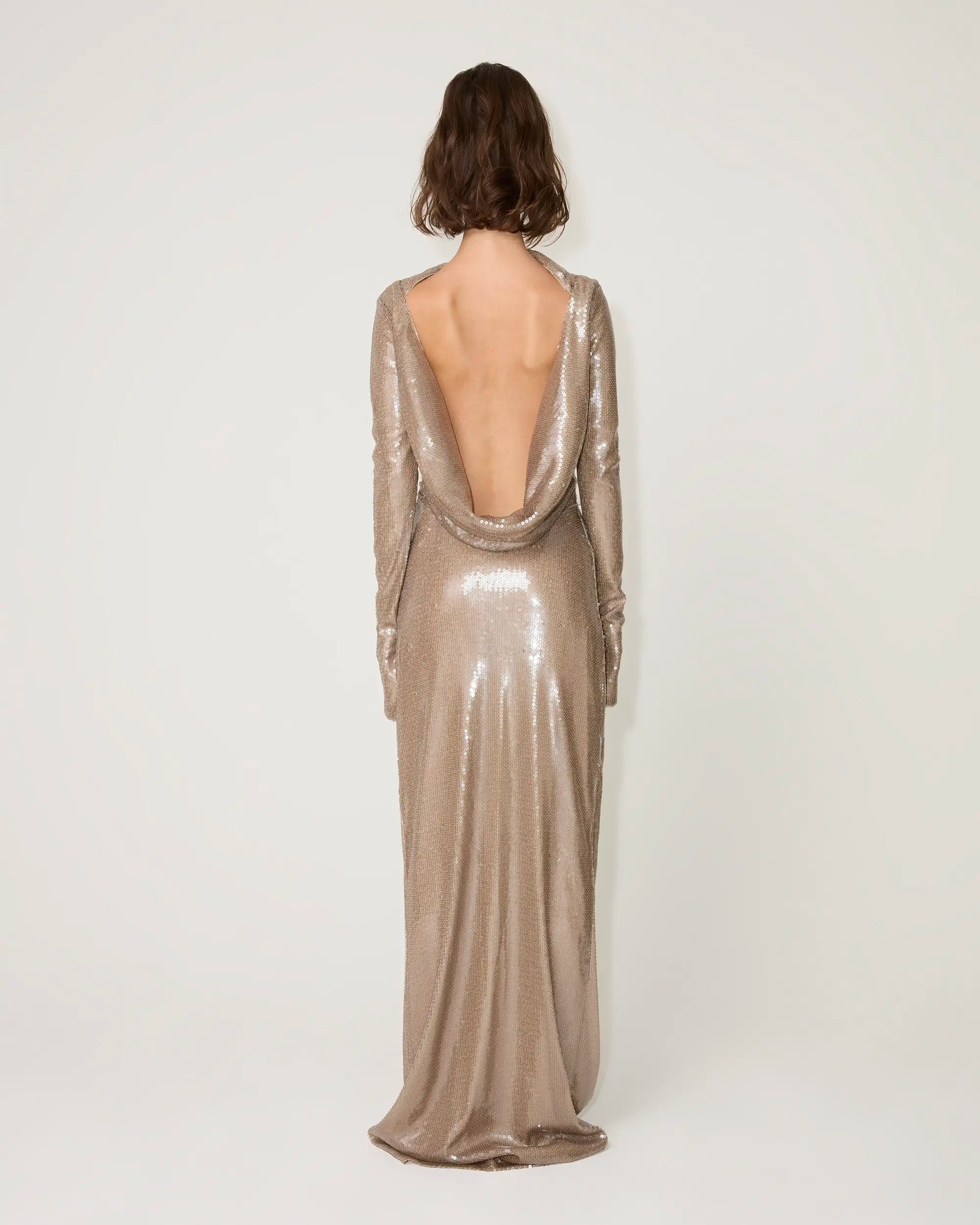 Sequin Low Back Gown | Champagne