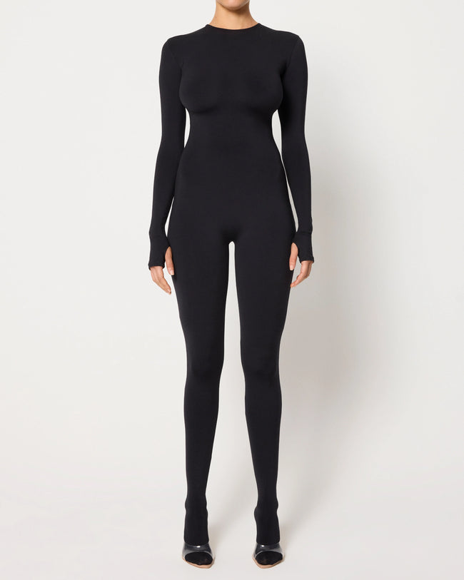 Long Sleeve Footed Catsuit | Black