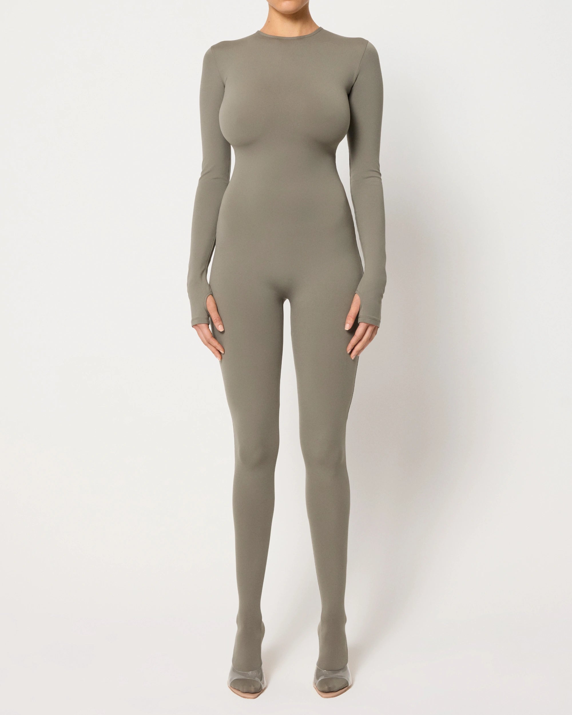 Long Sleeve Footed Catsuit | Dusty Olive