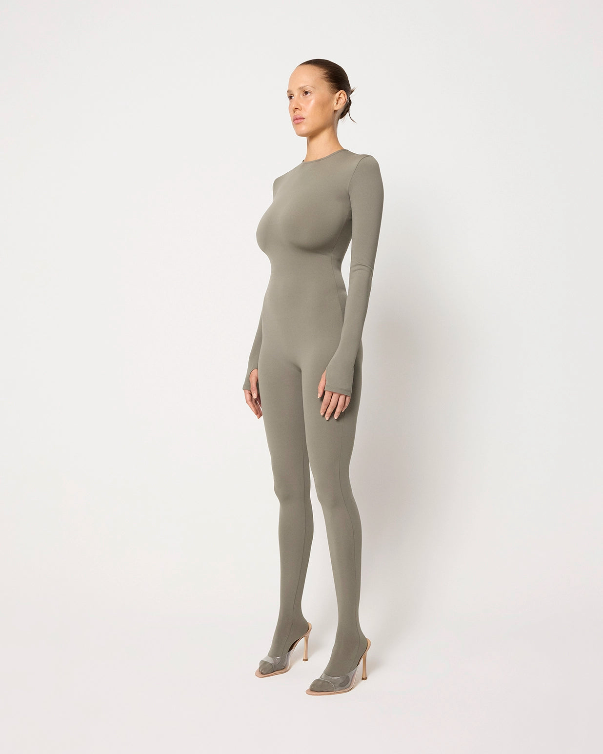 Long Sleeve Footed Catsuit | Dusty Olive