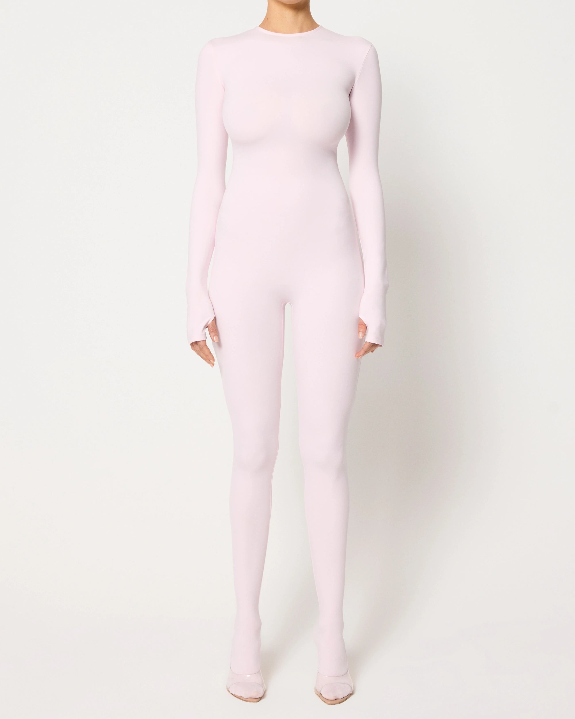 Long Sleeve Footed Catsuit | Powder Pink