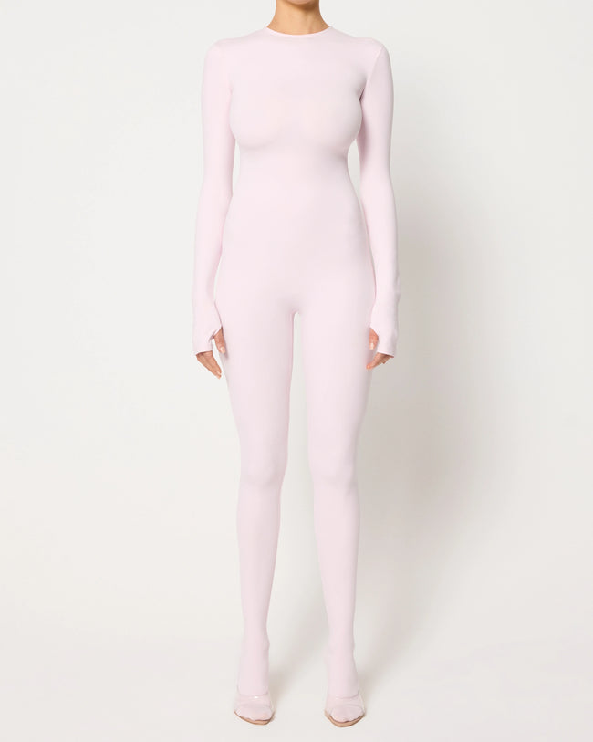 Long Sleeve Footed Catsuit | Powder Pink