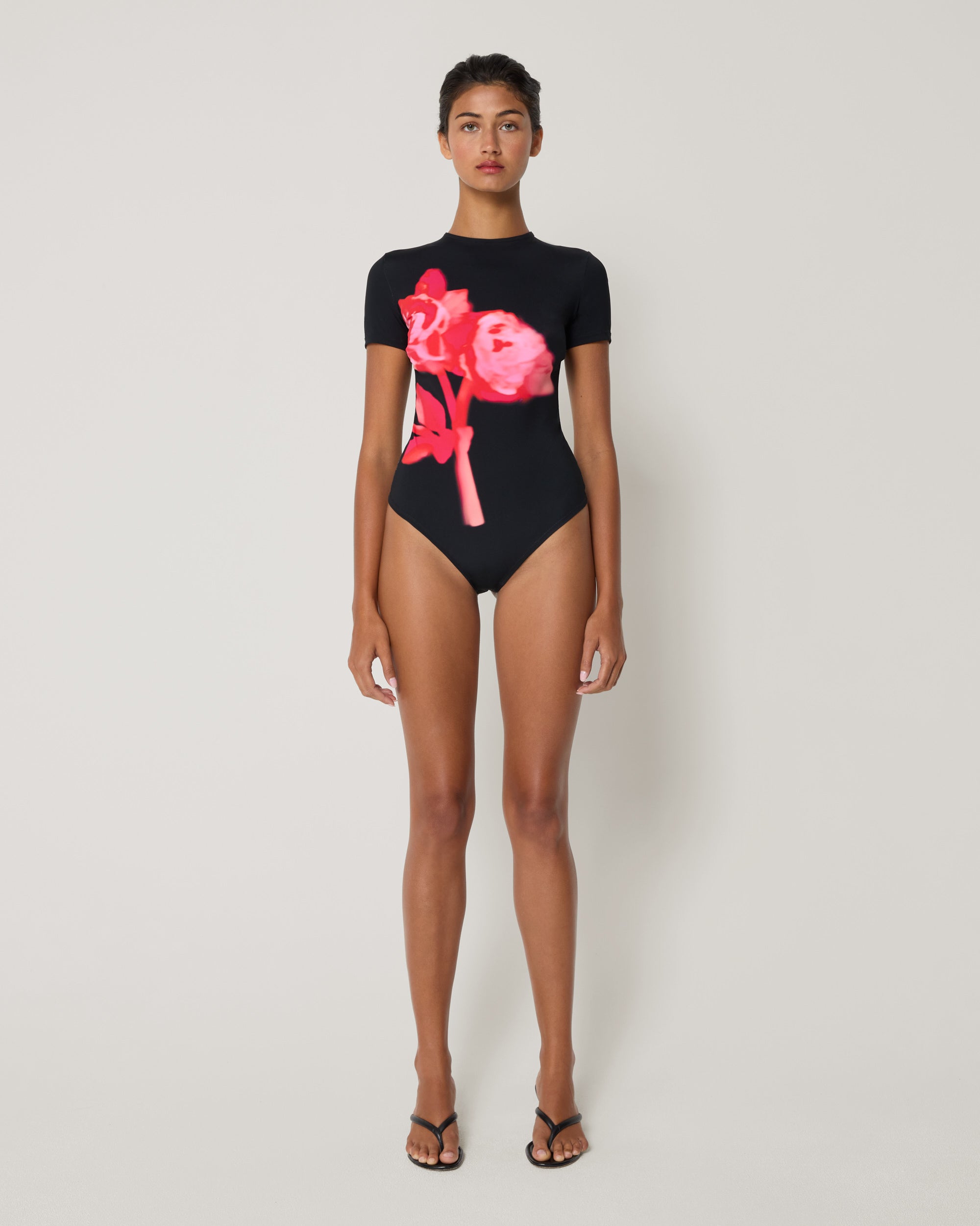 Smooth Stretch Open Back Bodysuit | Black Peony