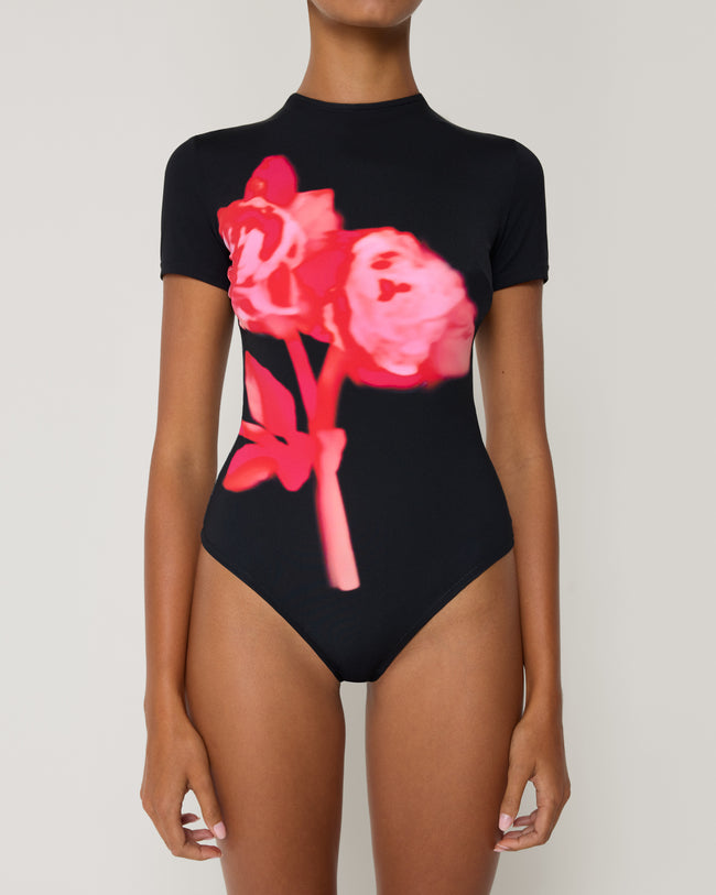 Smooth Stretch Open Back Bodysuit | Black Peony