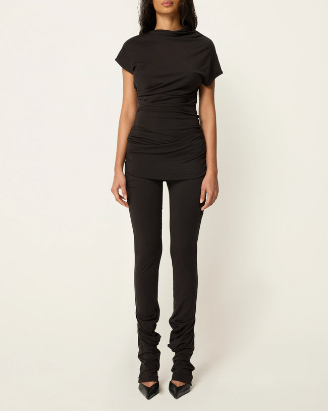 Draped Asymmetrical Catsuit | Black