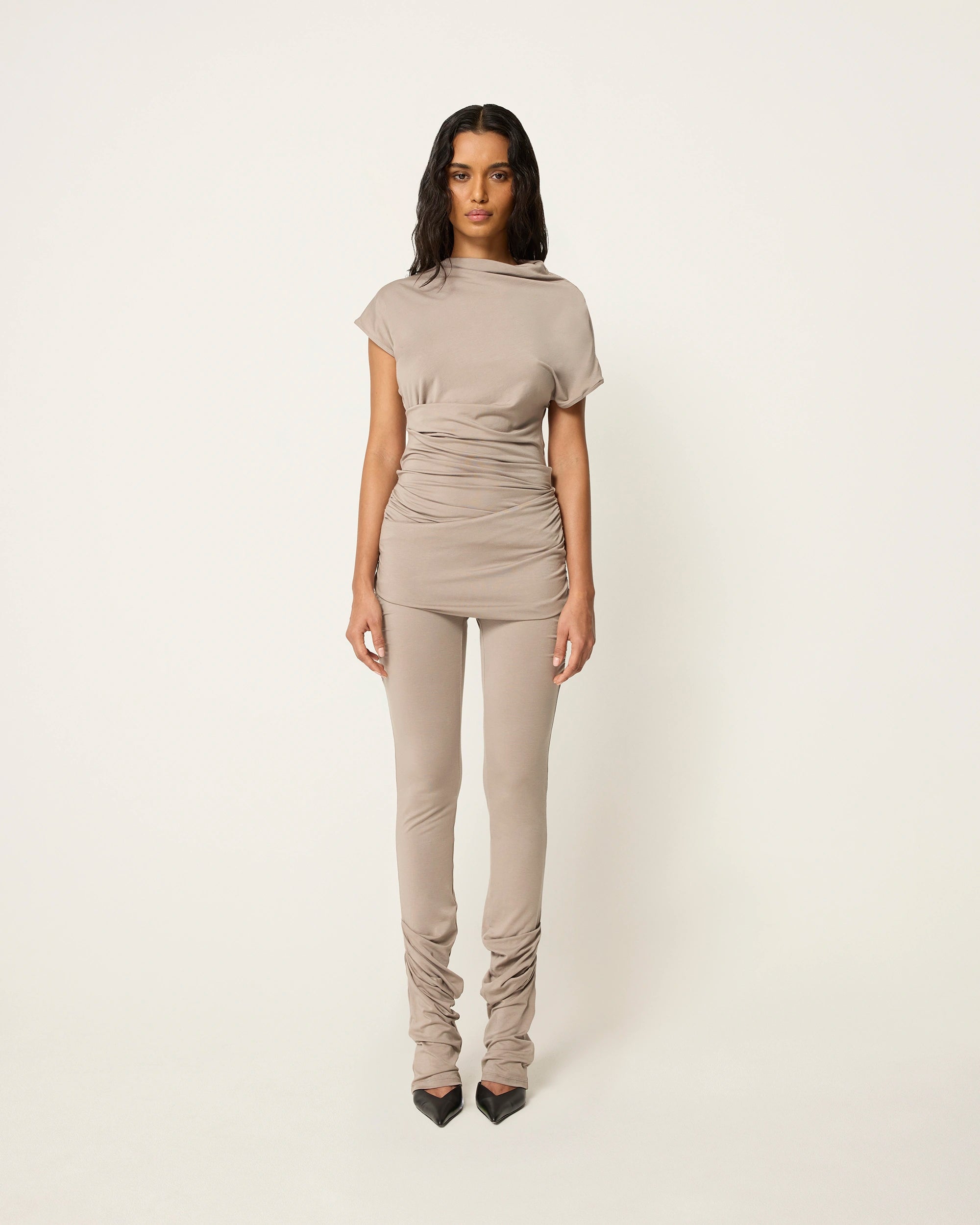 Draped Asymmetrical Catsuit | Ash