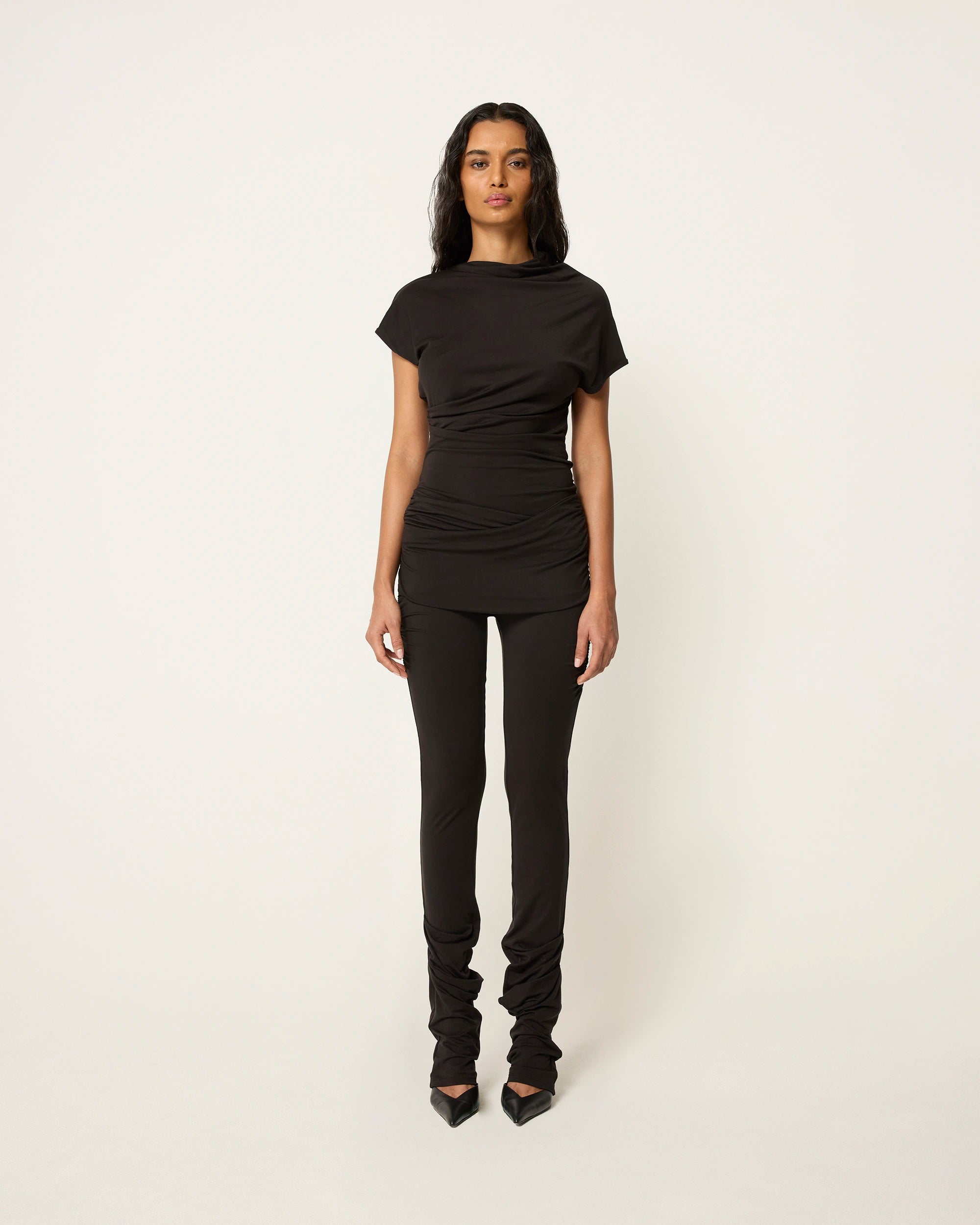 Draped Asymmetrical Catsuit | Black