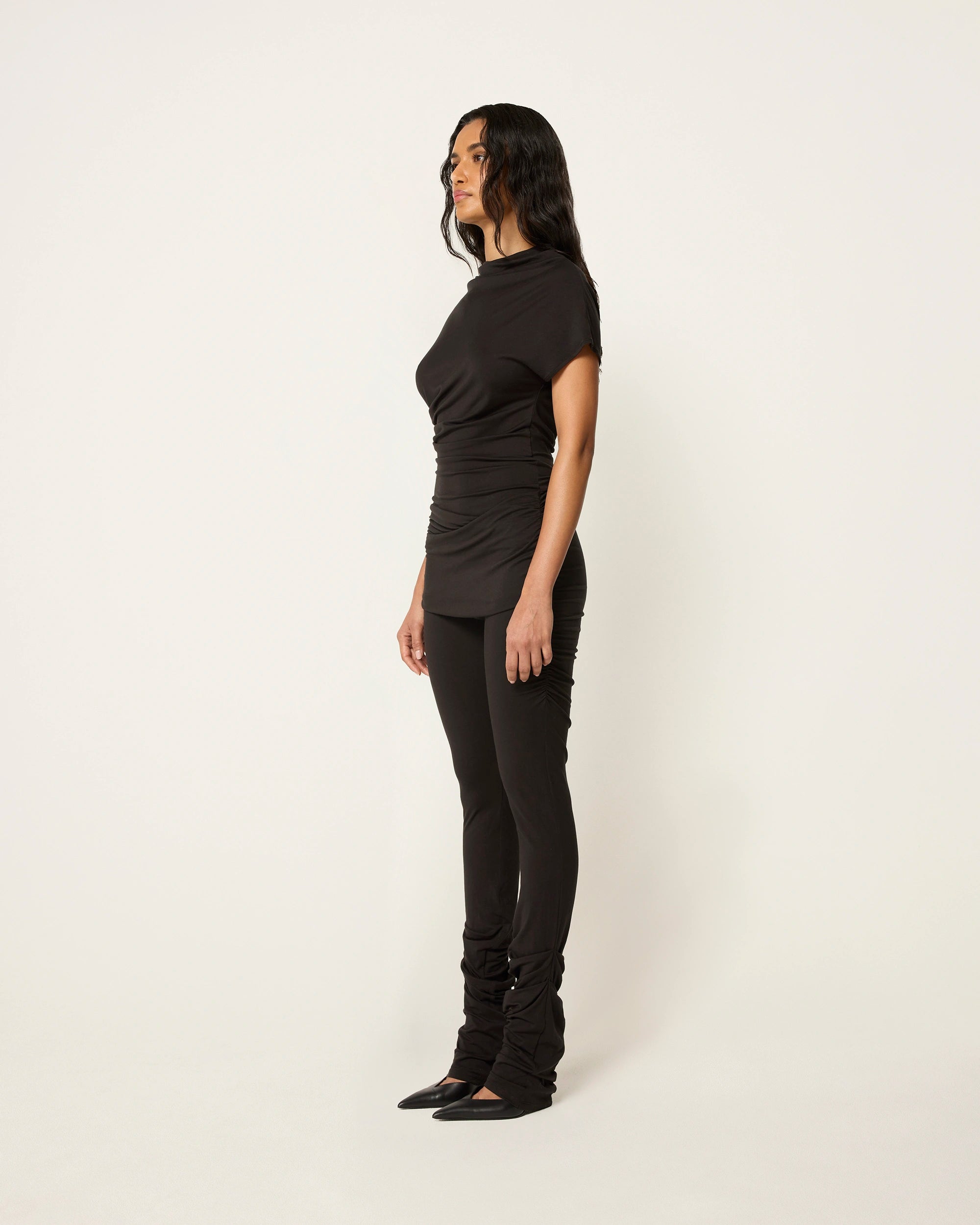 Draped Asymmetrical Catsuit | Black