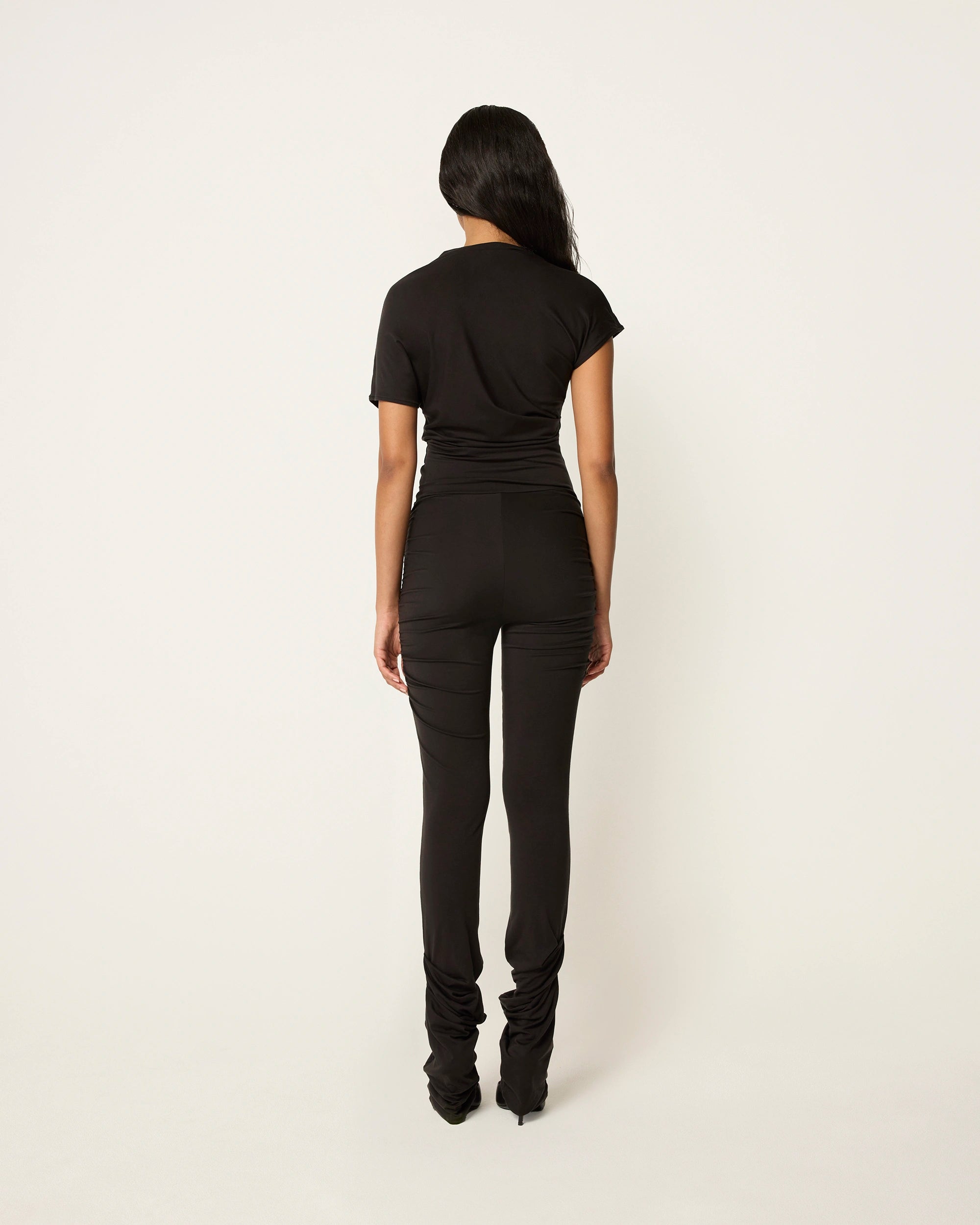 Draped Asymmetrical Catsuit | Black