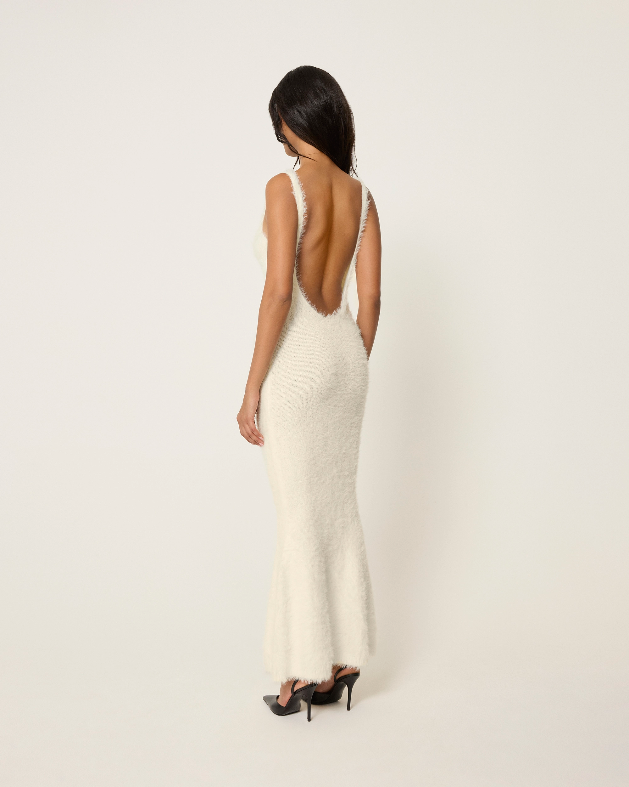 Knit Low Back Dress | Cream