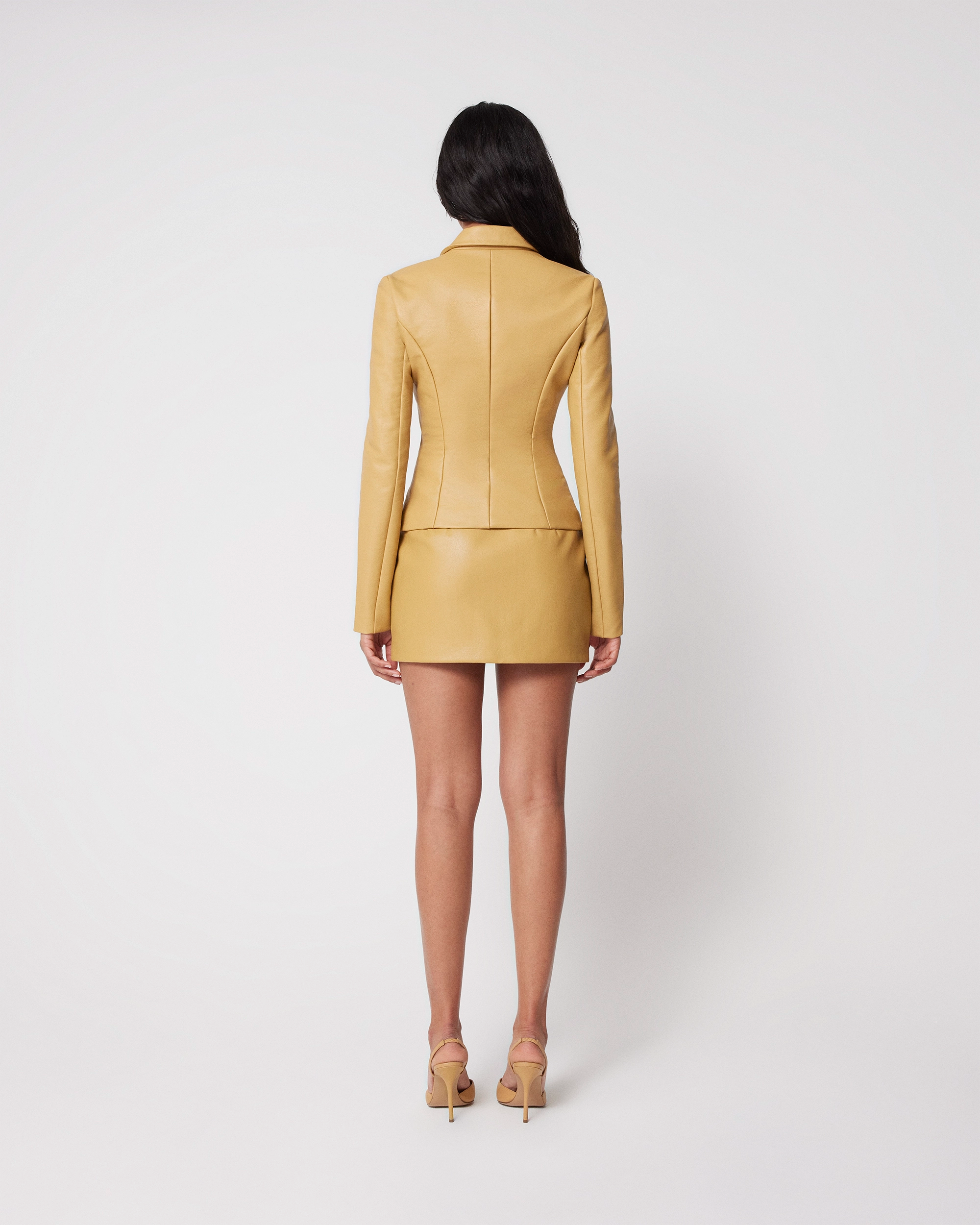 Faux Leather Fitted Blazer | Honey