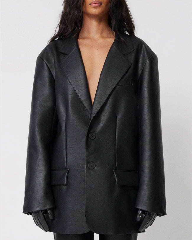 Faux Leather Oversized Blazer | Black