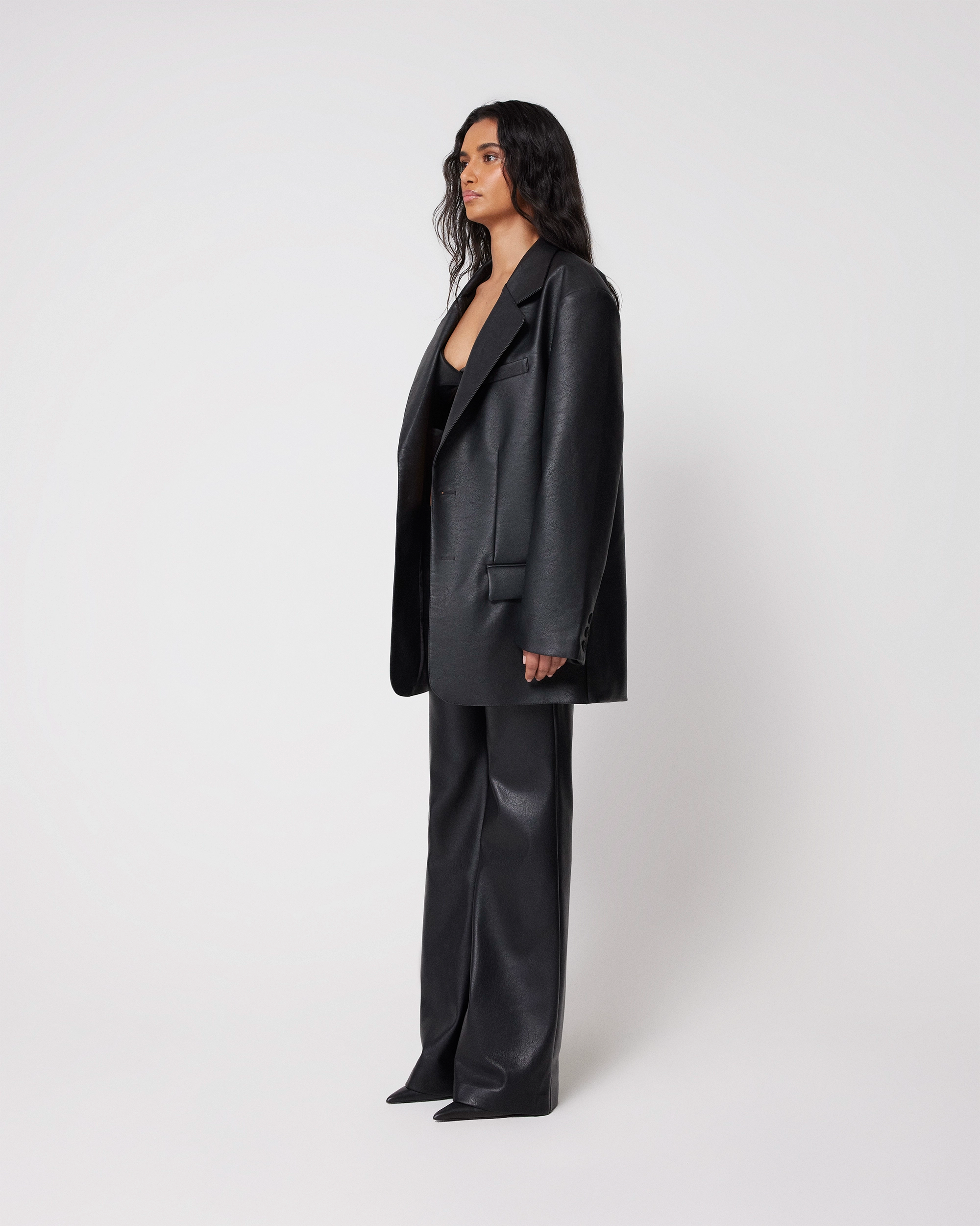 Faux Leather Oversized Blazer | Black