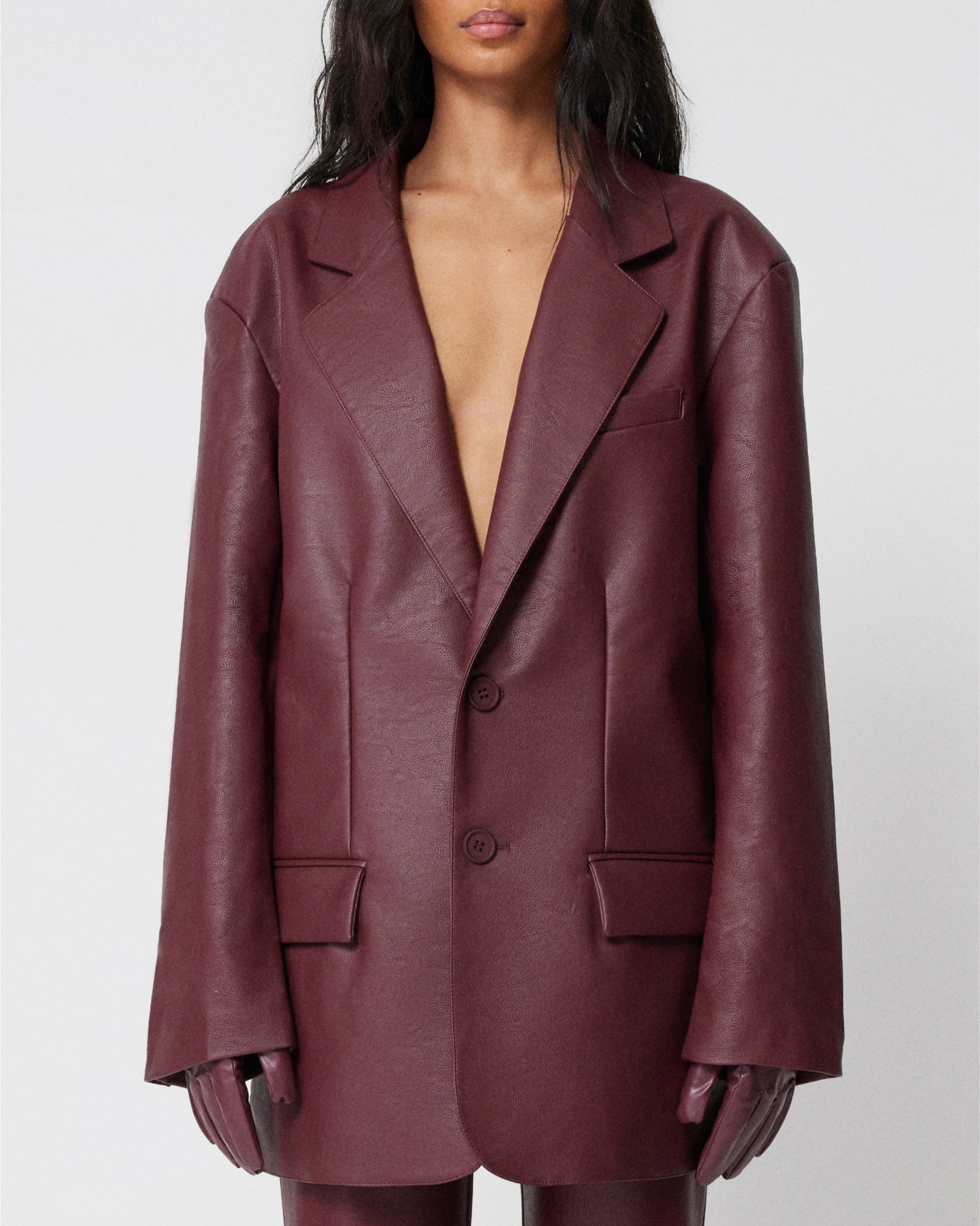 Faux Leather Oversized Blazer | Merlot