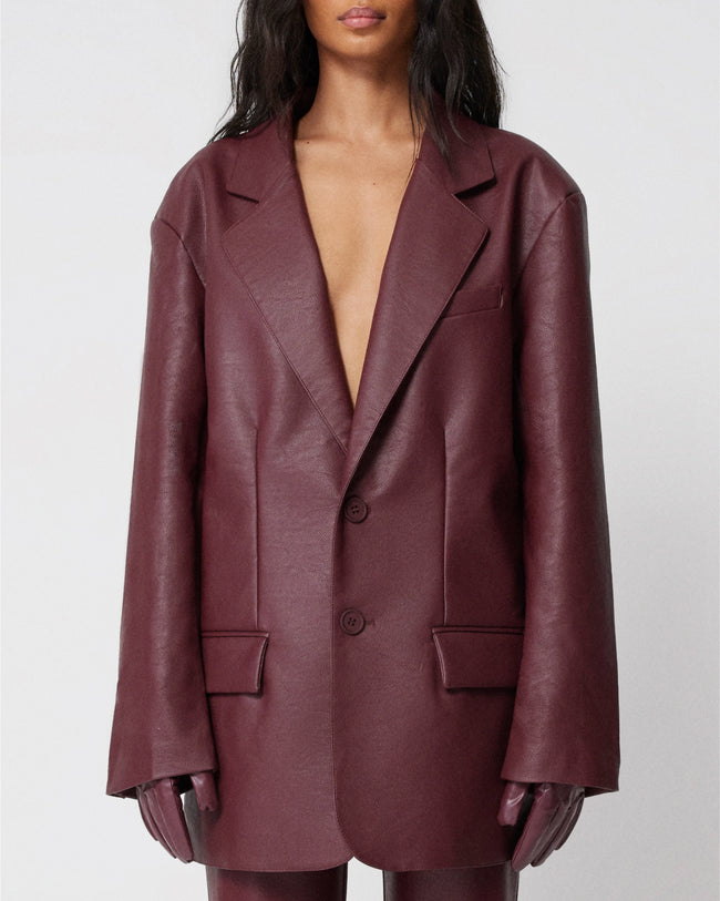 Faux Leather Oversized Blazer | Merlot