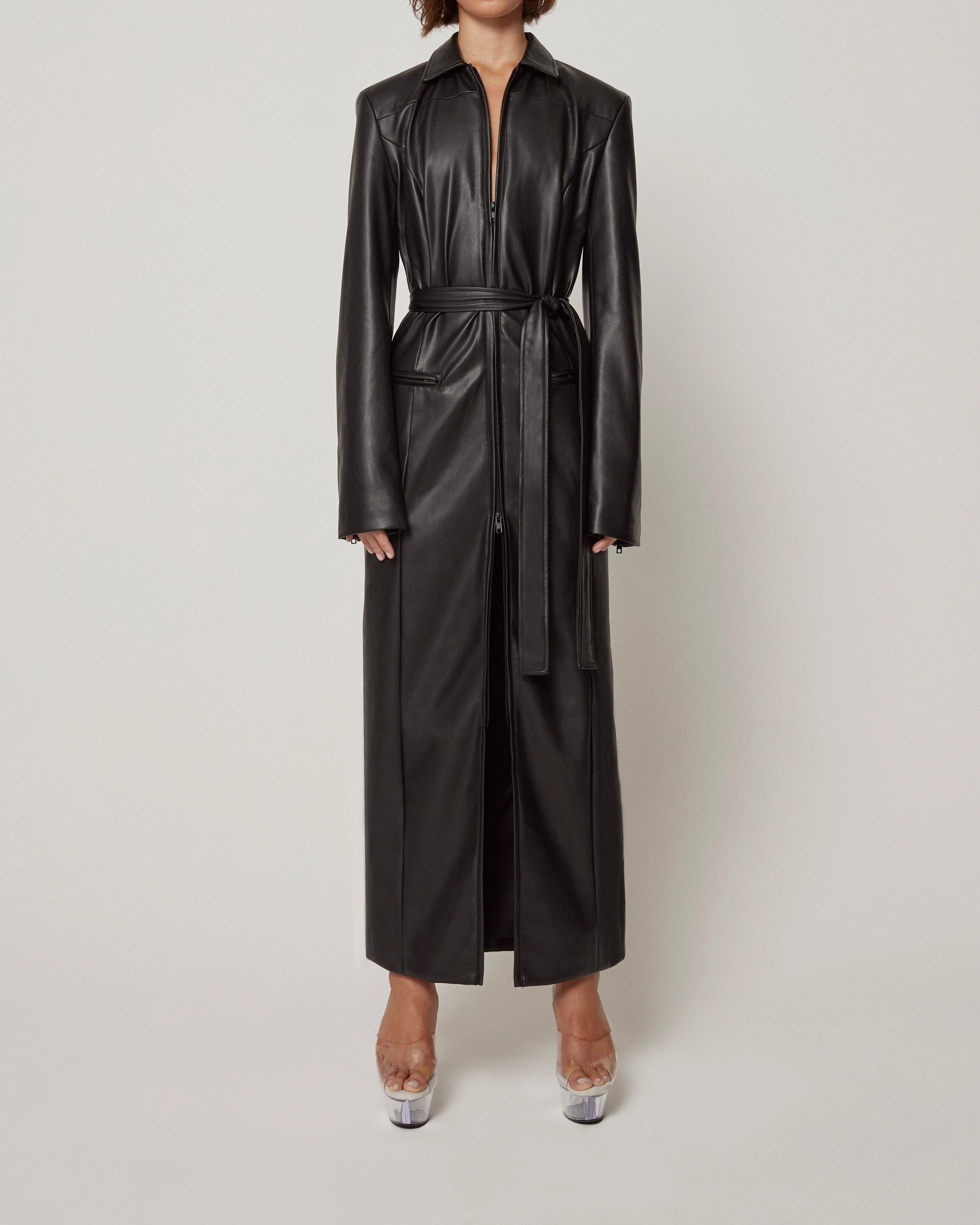 Faux Leather Collared Coat | Black