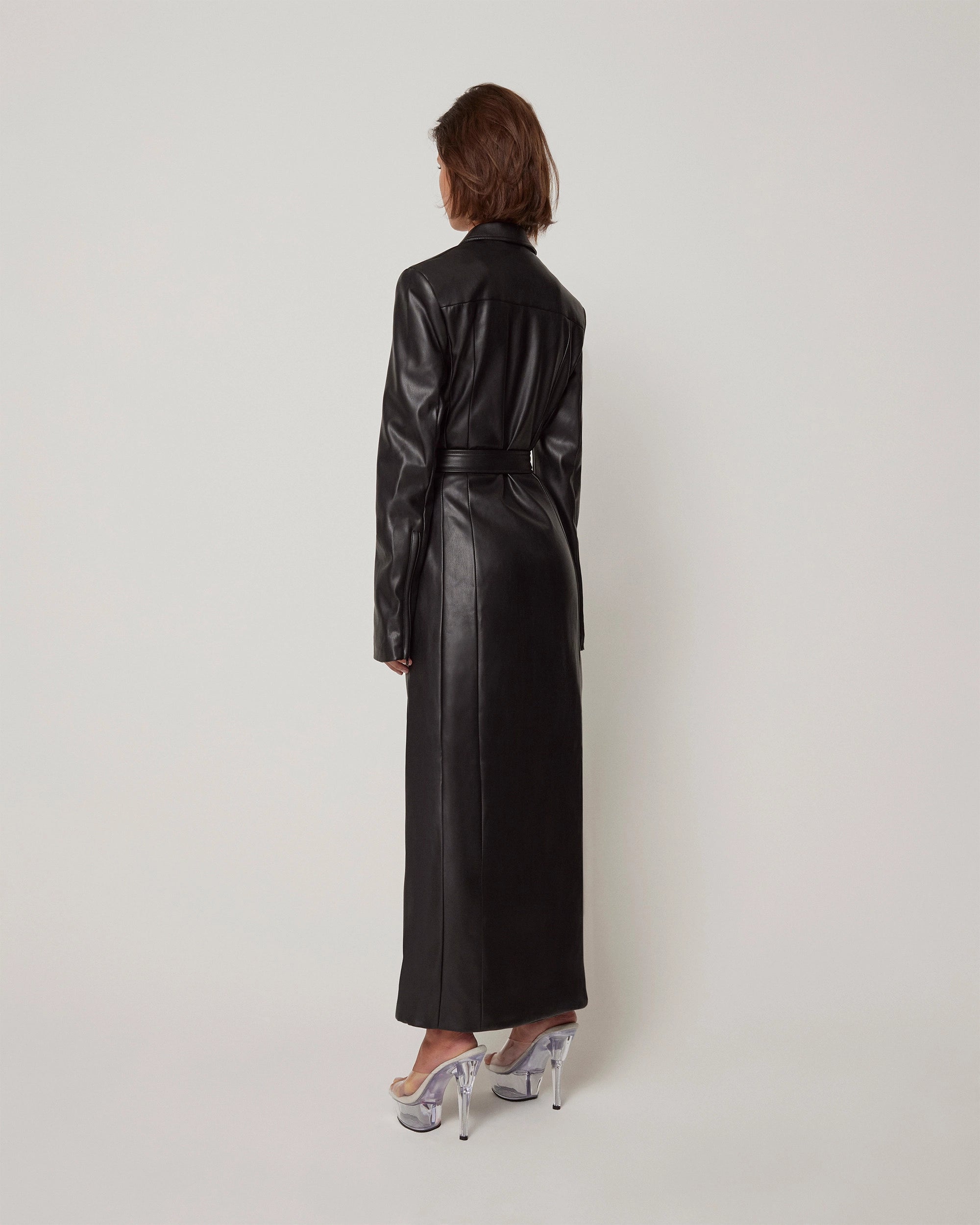 Faux Leather Collared Coat | Black