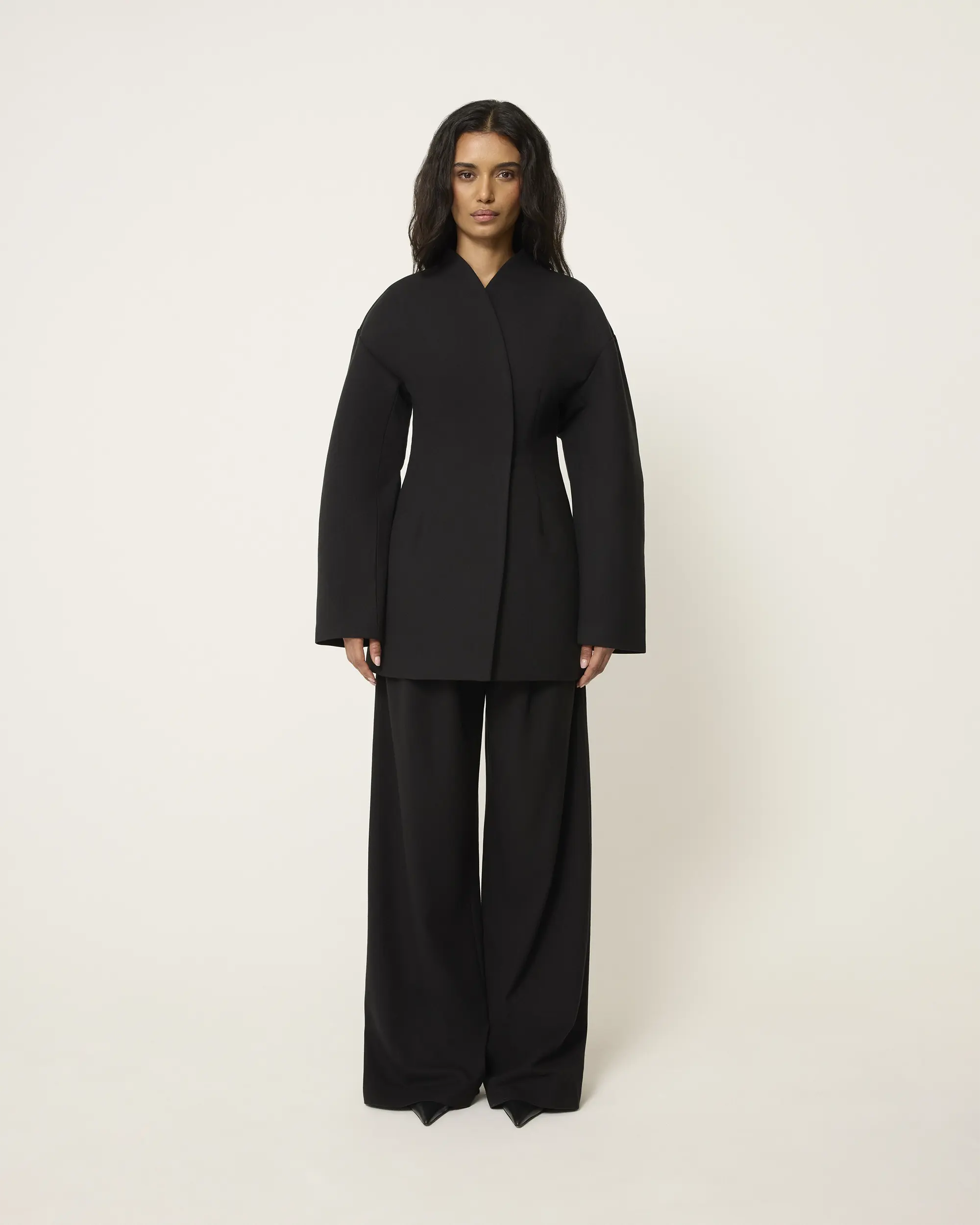 Pleated Wide Leg Trouser | Black