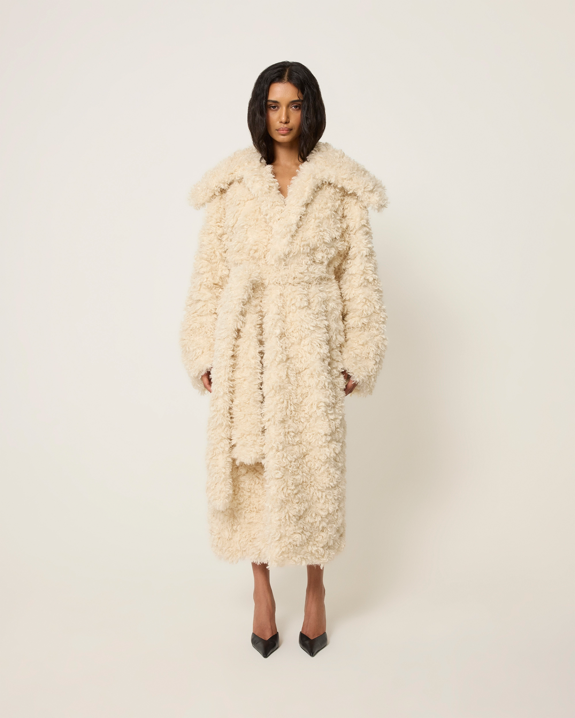 Shaggy Faux Fur Oversized Coat | Cream