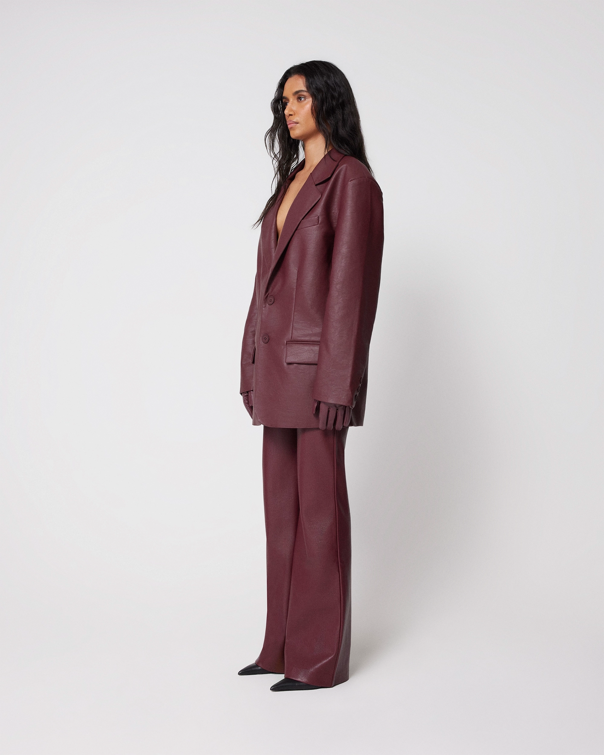 Faux Leather Oversized Blazer | Merlot