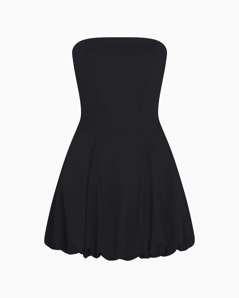 Poplin Bubble Mini Dress | Black
