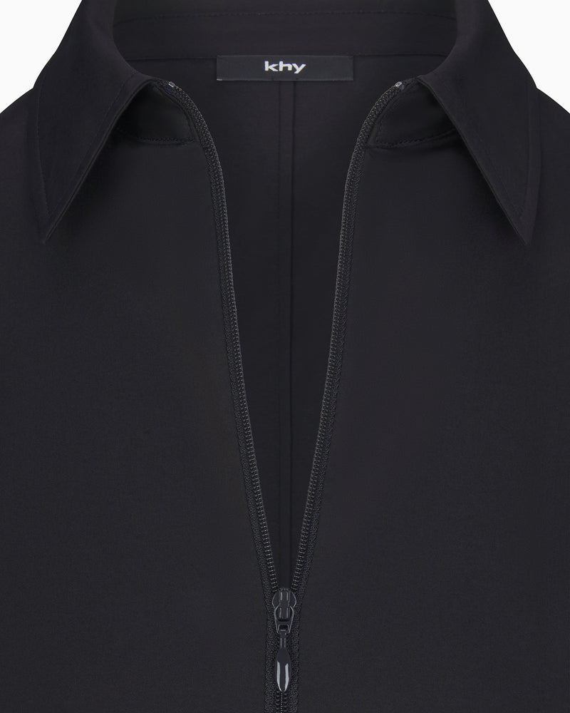 Poplin Collared Zip Shirt | Black