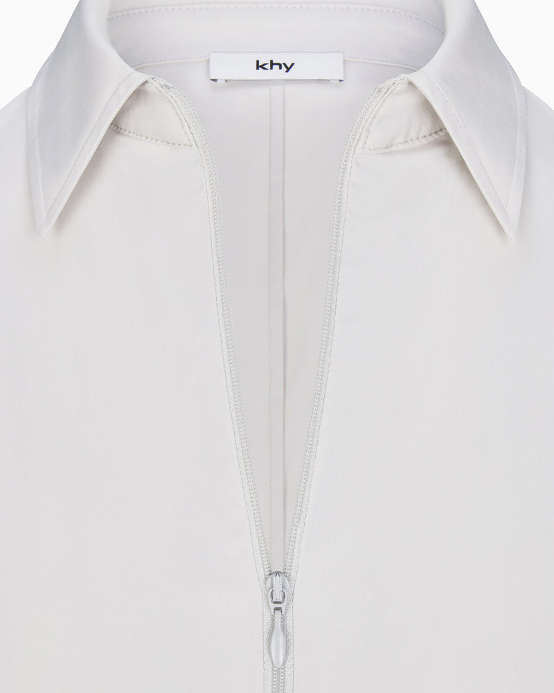 Poplin Collared Zip Shirt | Light Grey
