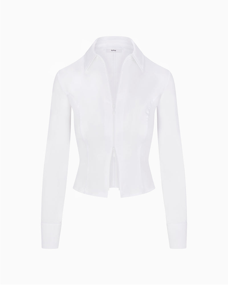 Poplin Collared Zip Shirt | White