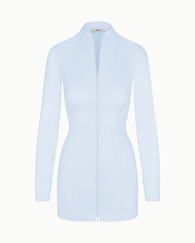 Poplin Zip Mini Dress | Ice Blue