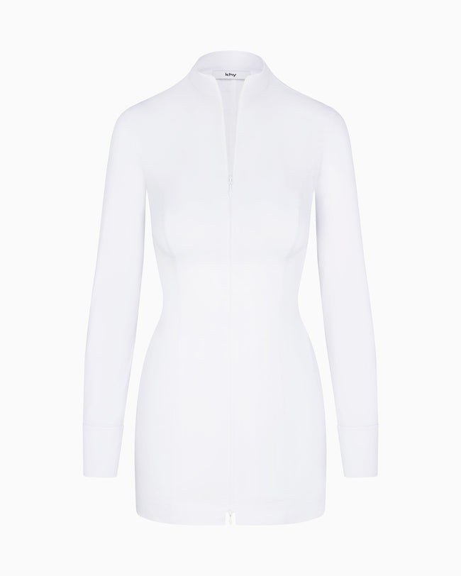 Poplin Zip Mini Dress | White