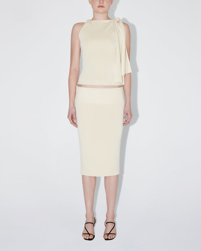 Sueded Stretch Cutout Skirt | Stone