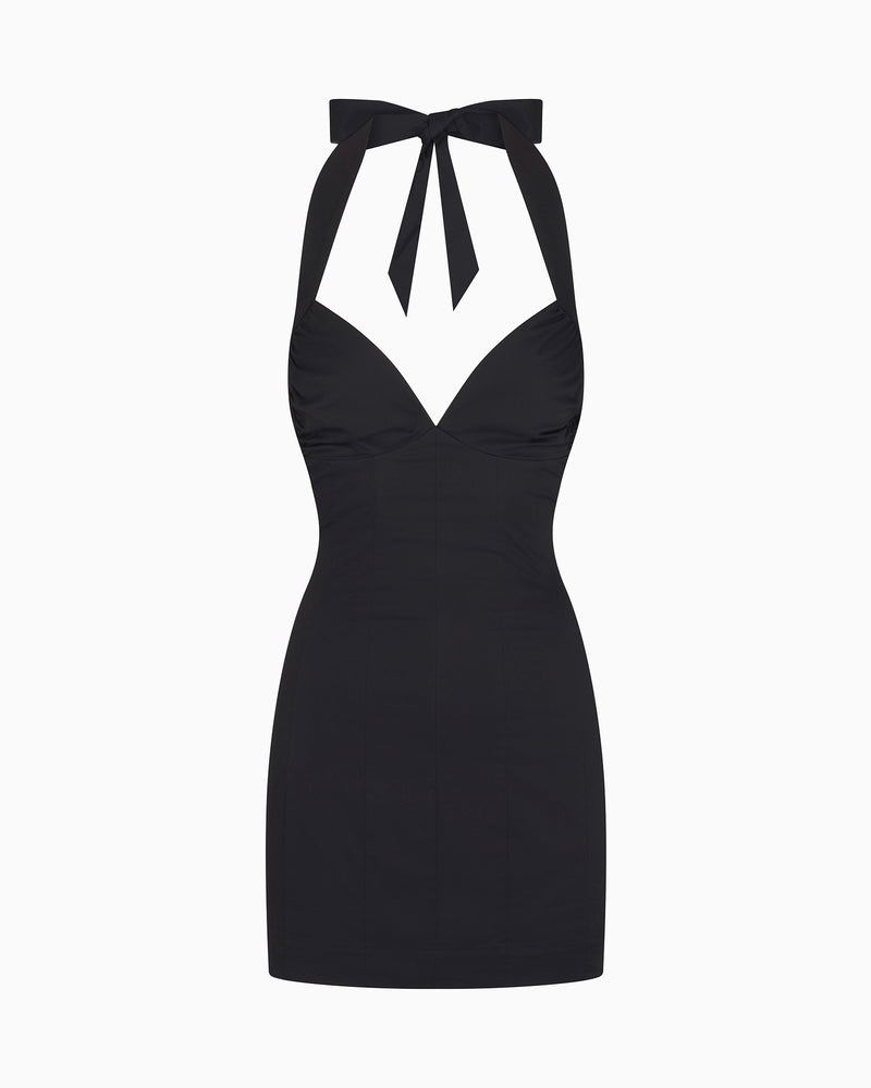 Poplin Seamed Mini Dress | Black