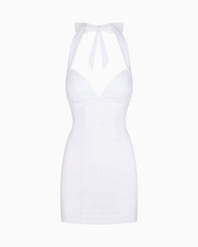 Poplin Seamed Mini Dress | White