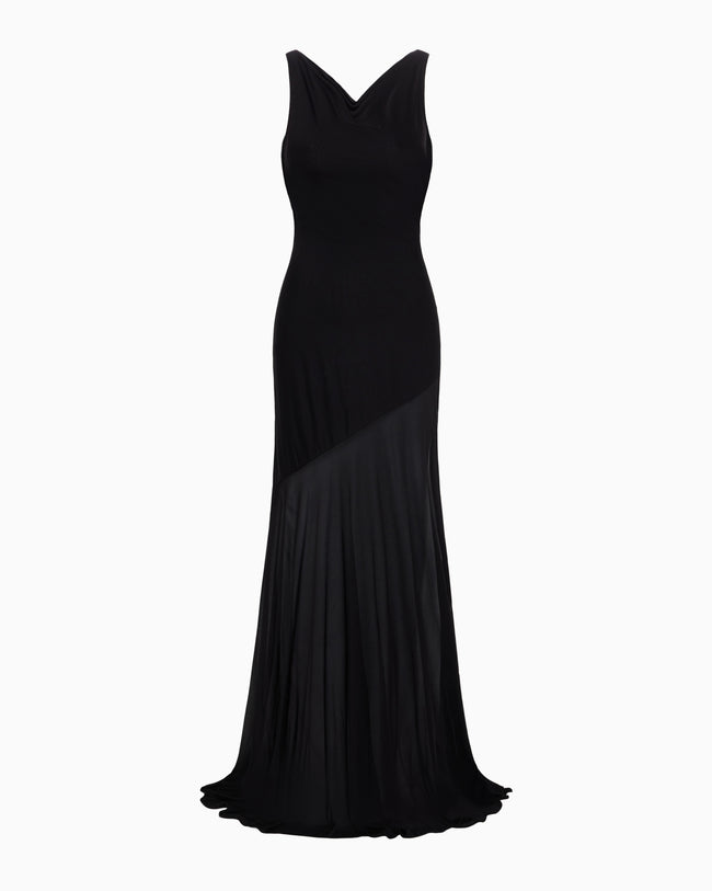 Sheer Draped Long Dress | Black